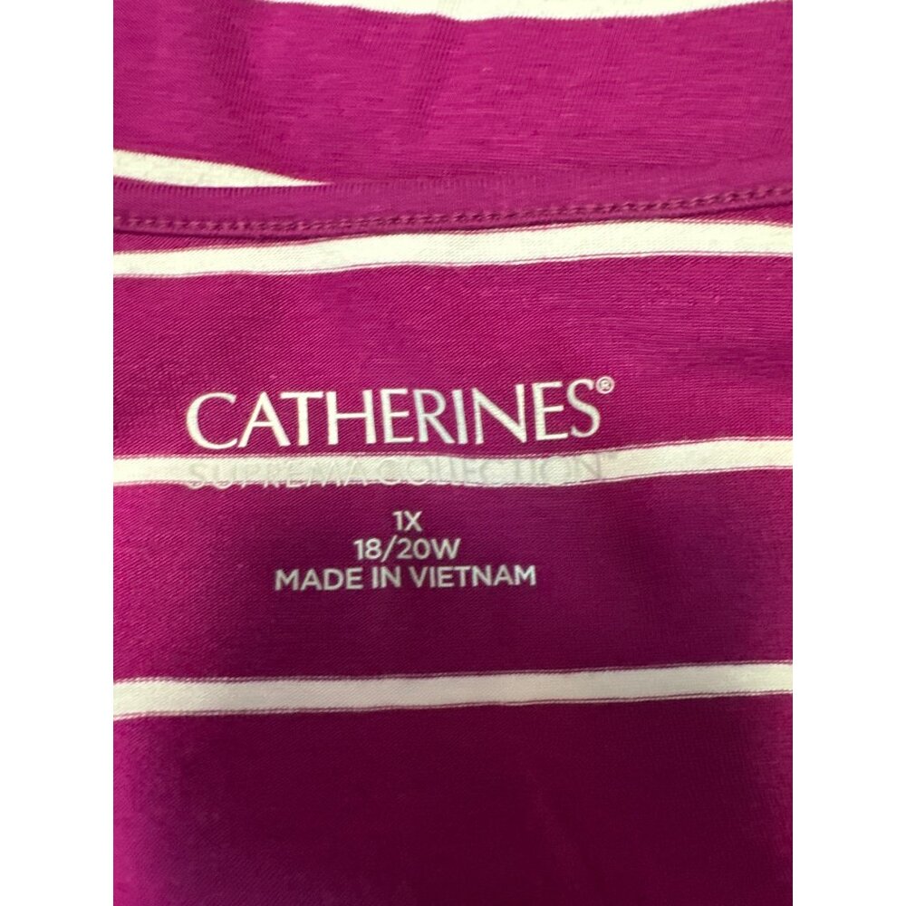 Catherines Women's Purple & White Striped V-Neck Short Sleeve Top Size 1X - Picture 5 of 8
